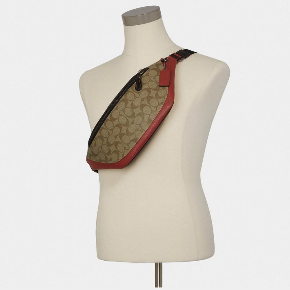 COACH Warren Belt Bag Colorblock Signature Canvas Gunmetal/Khaki Terracota NWT - Picture 2 of 13